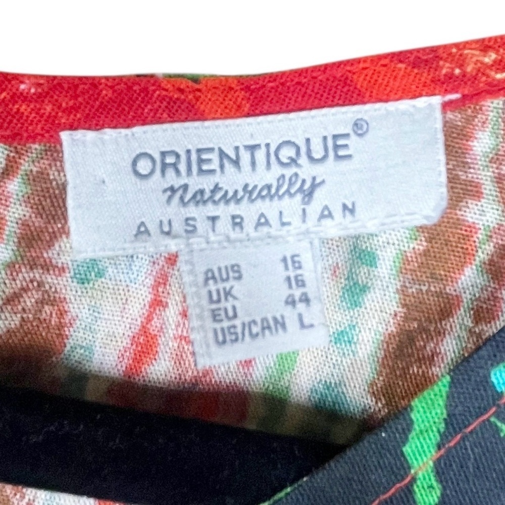 Orientique Naturally Australian Dress Size Large Red Floral A-Line Hawaiian - Picture 7 of 9
